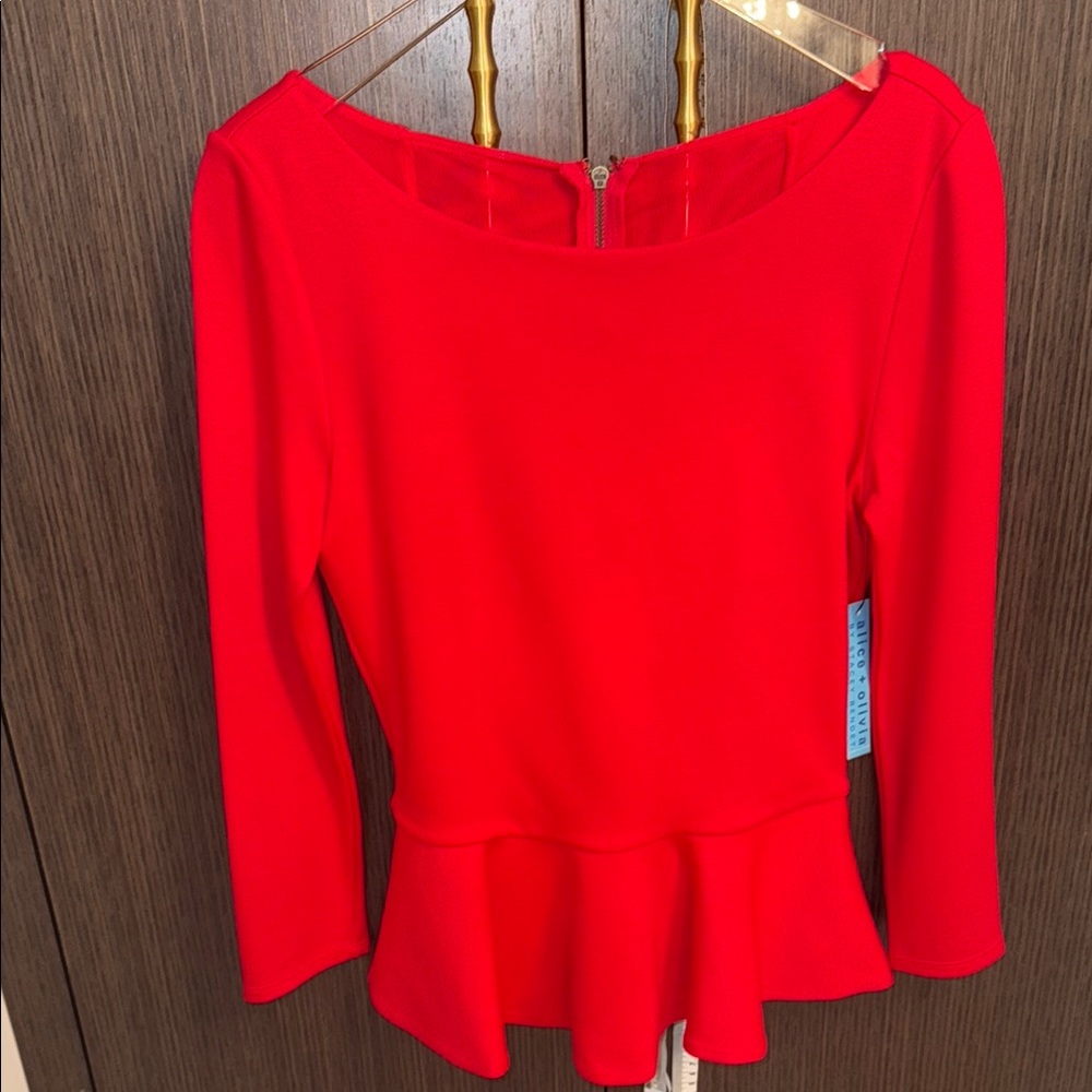Alice + Olivia Red Long Sleeve Peplum Blouse - Picture 16 of 16